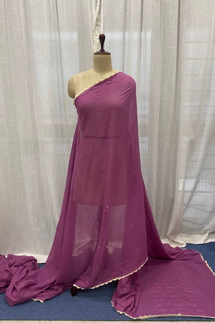 Mauve Muslin Jamdani Saree with Crochet Border