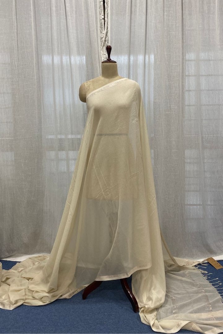 Beige Muslin Saree with Zari Border