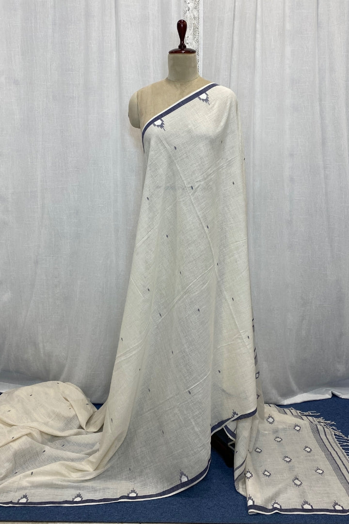 White Muslin Jamdani Saree with Temple Weave