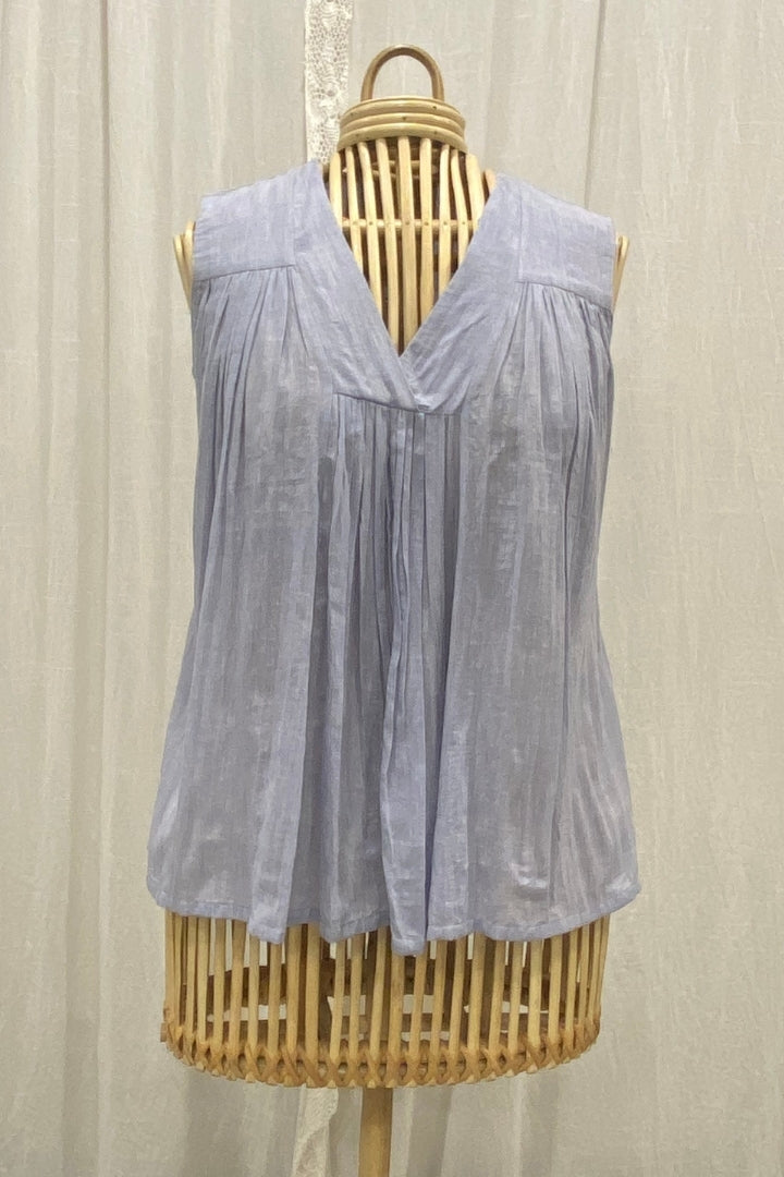 Ice Blue Handwoven Muslin Pleated Top