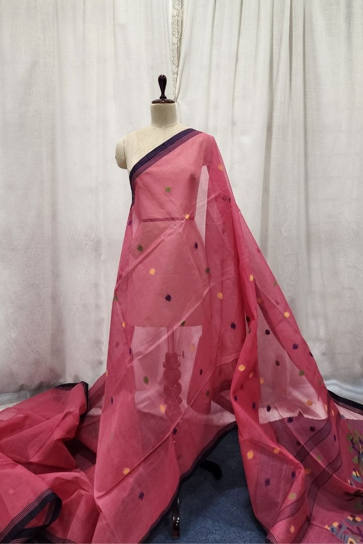 Mildly Starched Pink Jamdani Saree