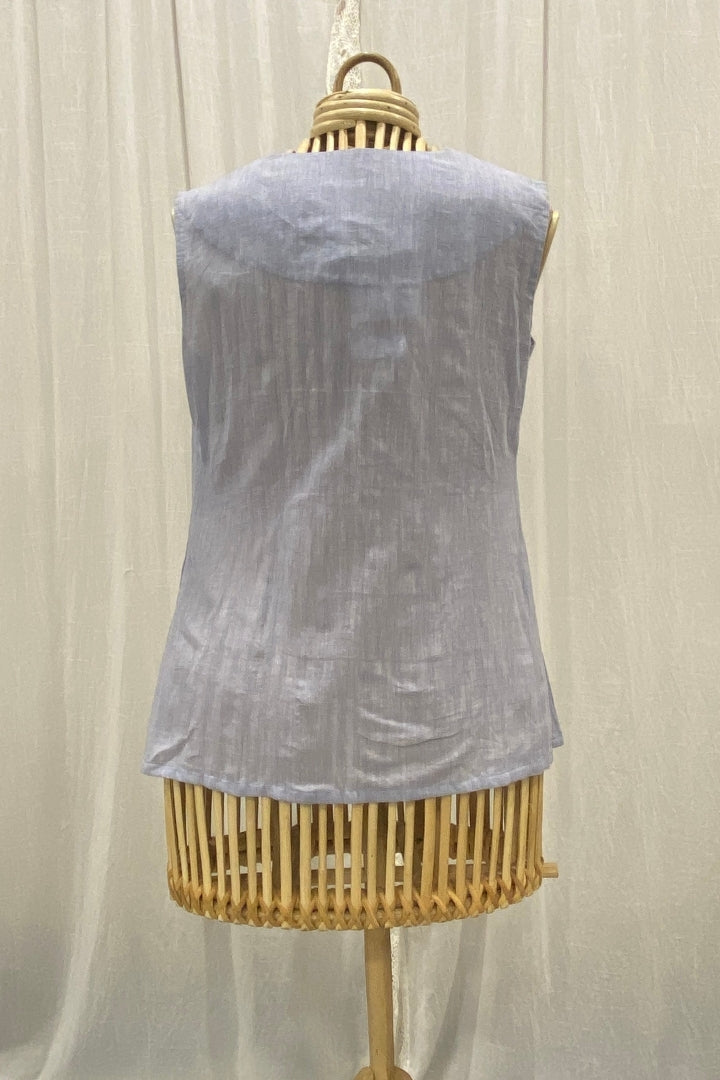 Ice Blue Handwoven Muslin Pleated Top