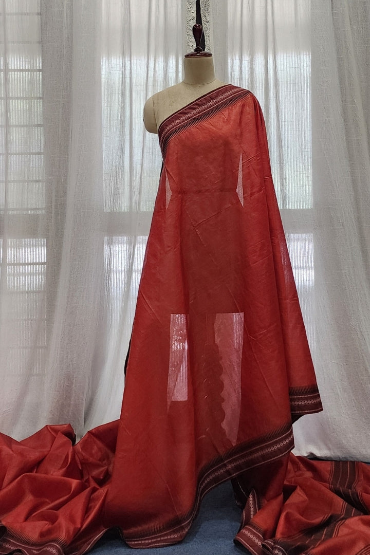 Red Silk Saree with Maroon Border
