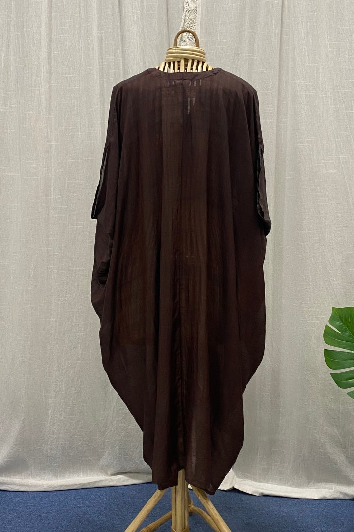 Brown Handwoven Cotton-Silk Draped Midi Dress