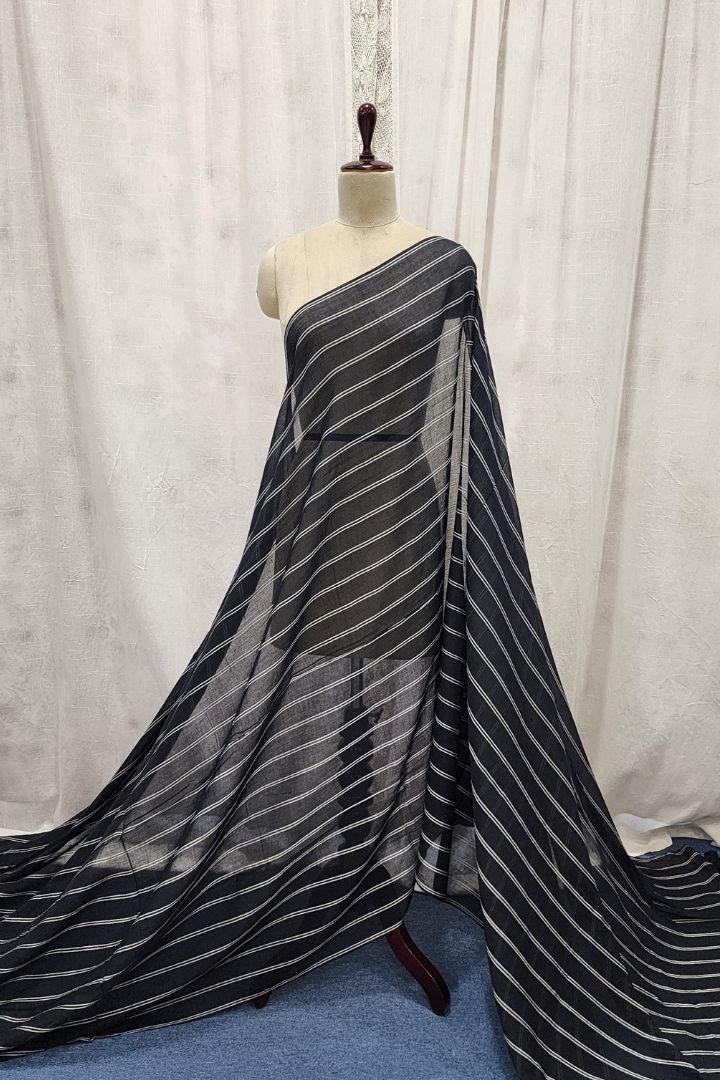 Black & White Striped Muslin Saree