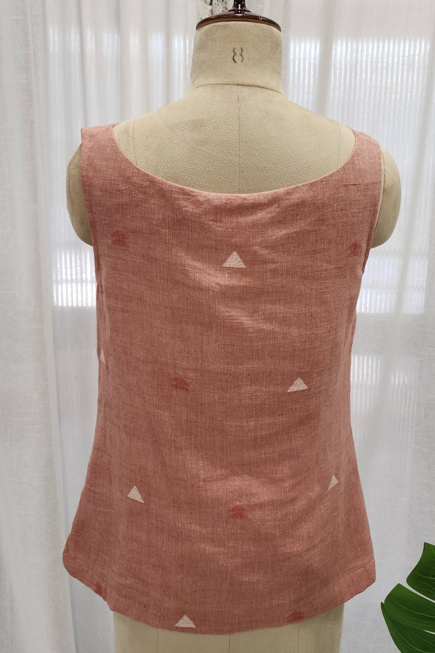 Peach Jamdani cowl neck top