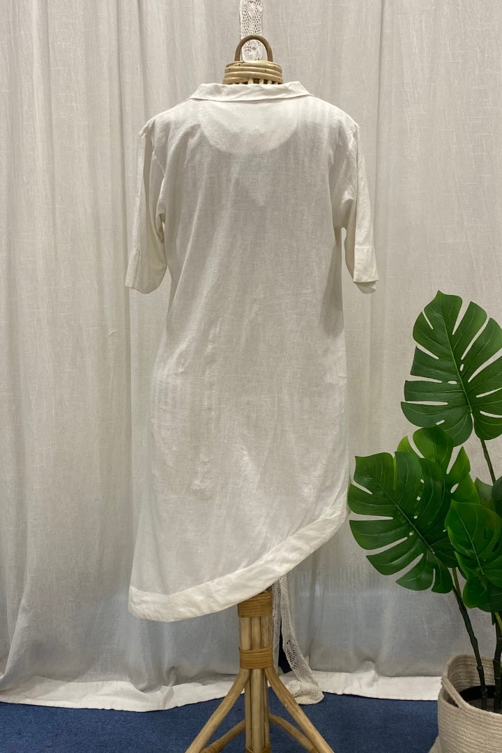 White Khadi High-Low Shirt Dress