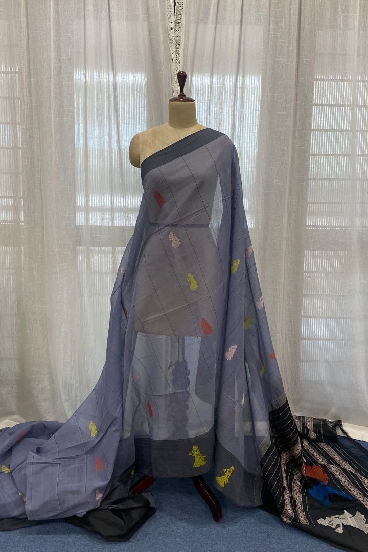 Grey Gollabamma Cotton Saree with Multicolour Buttis
