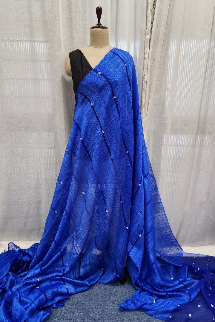 Royal Blue Matka Silk Saree with Mother of Pearl