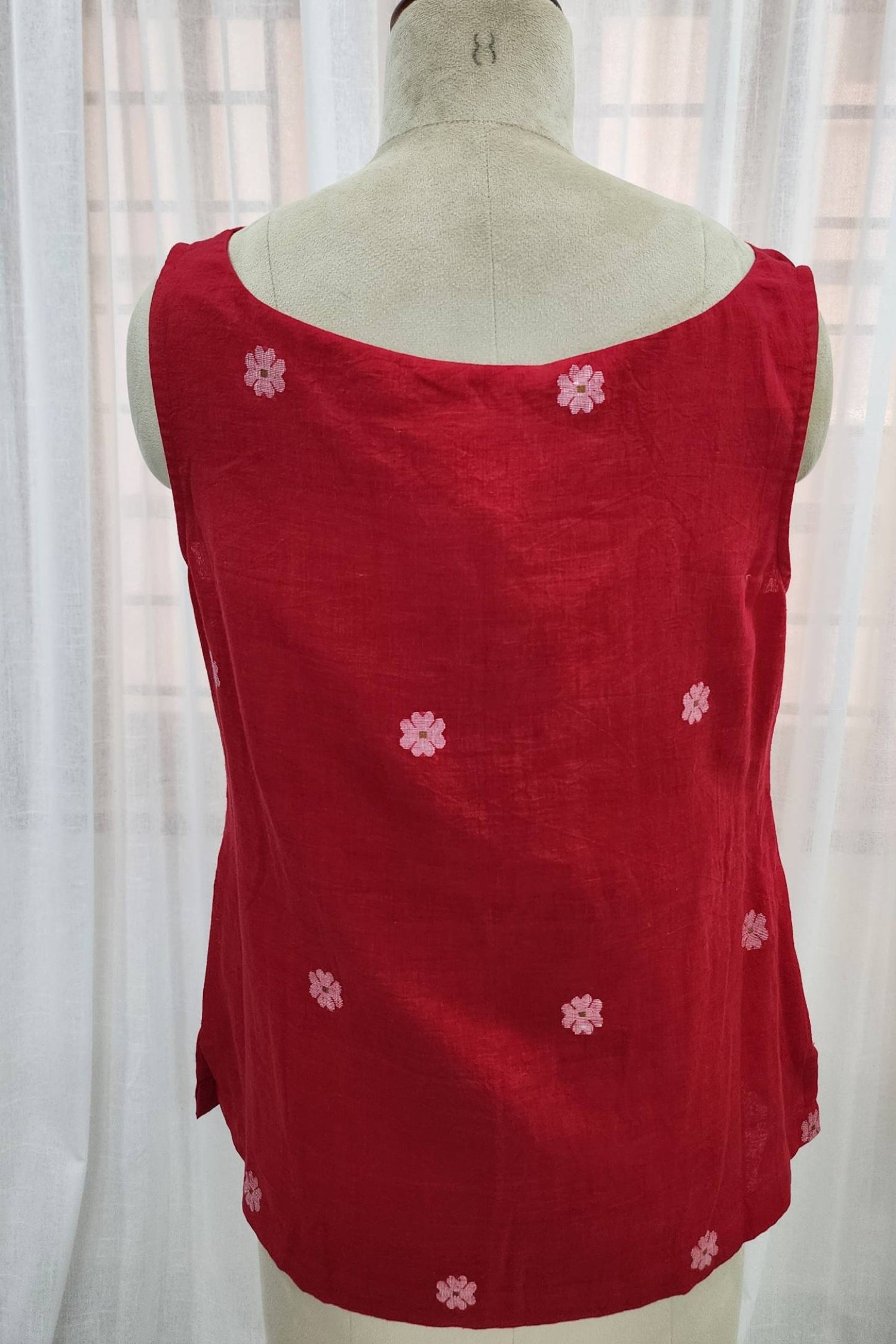 Red jamdani cowl neck Top