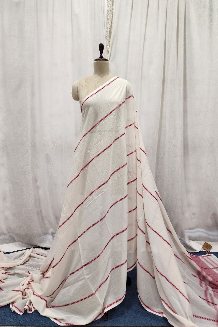 White and Red Begampuri Cotton Saree