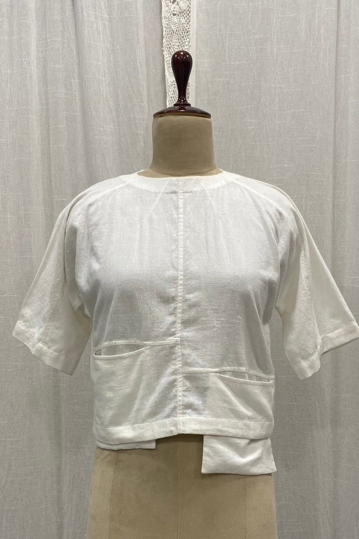 White Handwoven Khadi Pocket Top