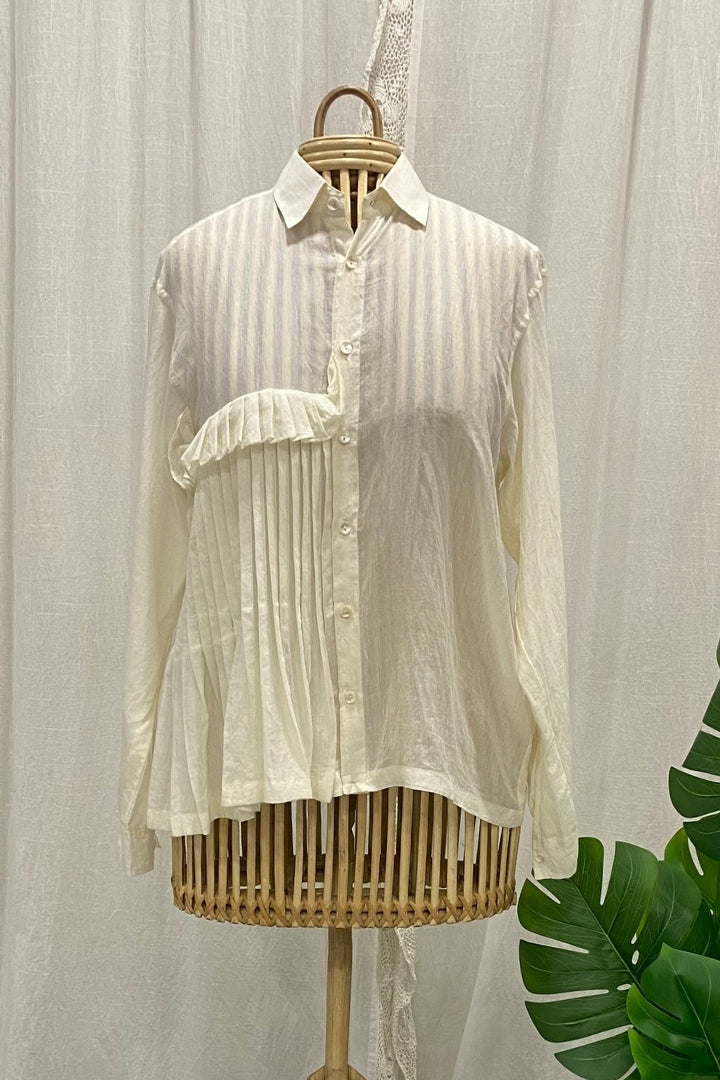 White Pleated Silk-Cotton Shirt
