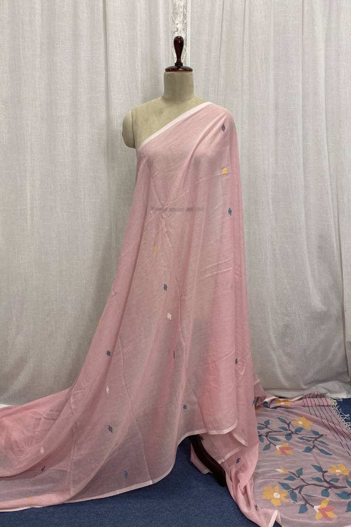 Baby Pink Jamdani Saree with Multicolour Butis