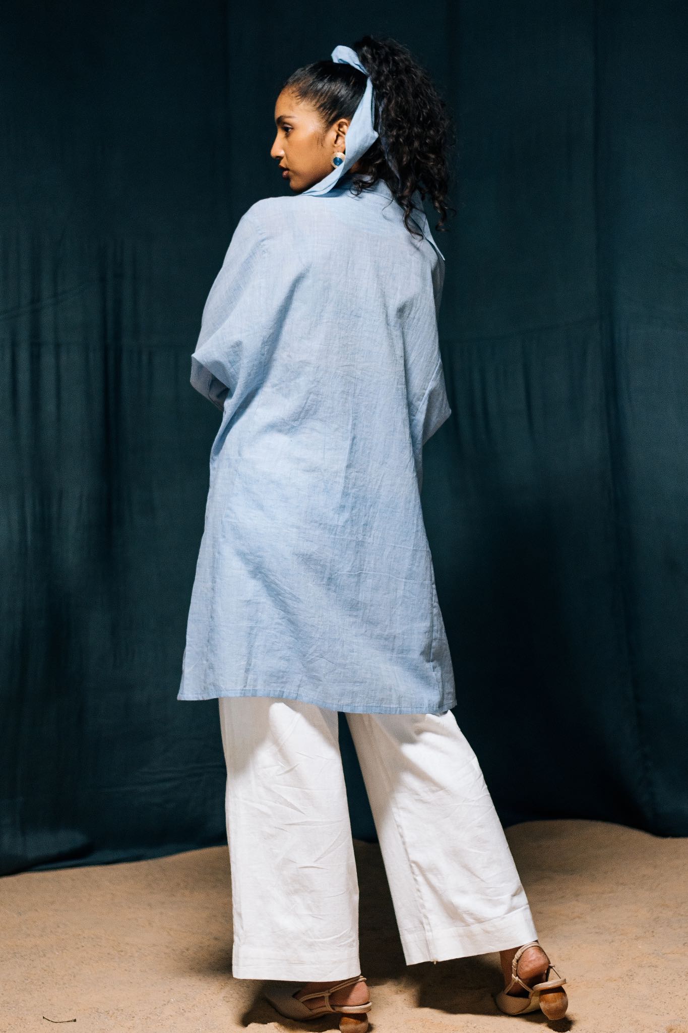 Anila Asymmetric Blue Chambray Shirt, made from Muslin - Back