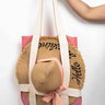 Small Beach Bag - Peach khadi, room for a small towel, Straps hold hat
