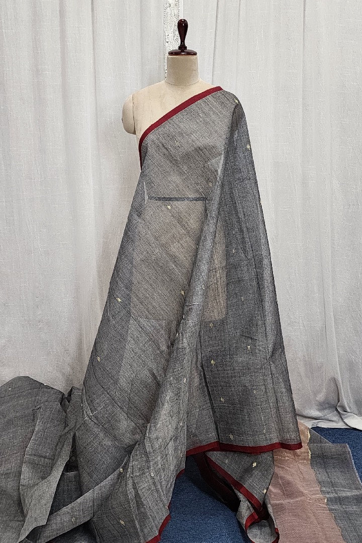 Black Muslin Saree with Maroon Selvage