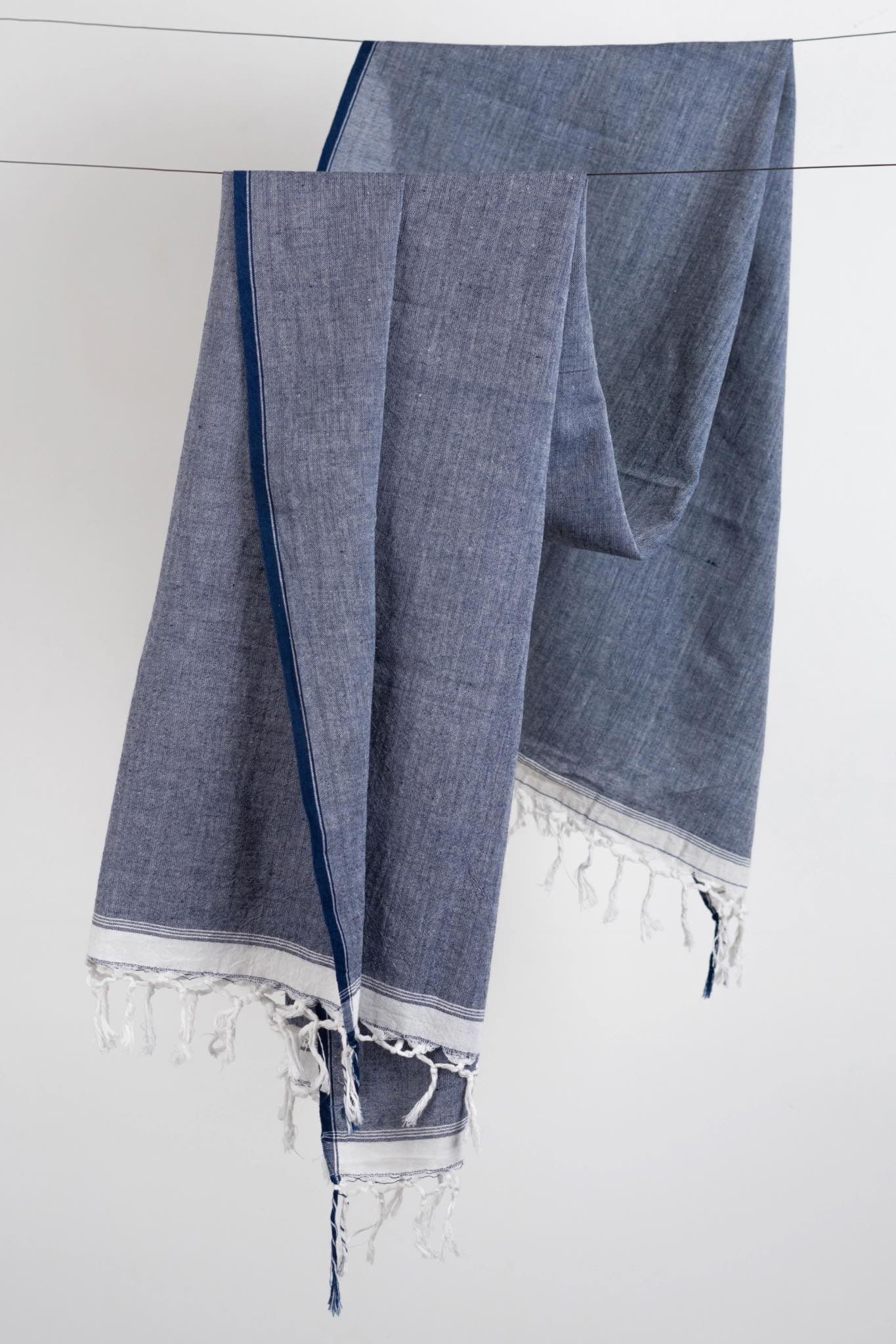 Hand-woven Cotton Towel - Blue Chambray, Super soft and absorbent