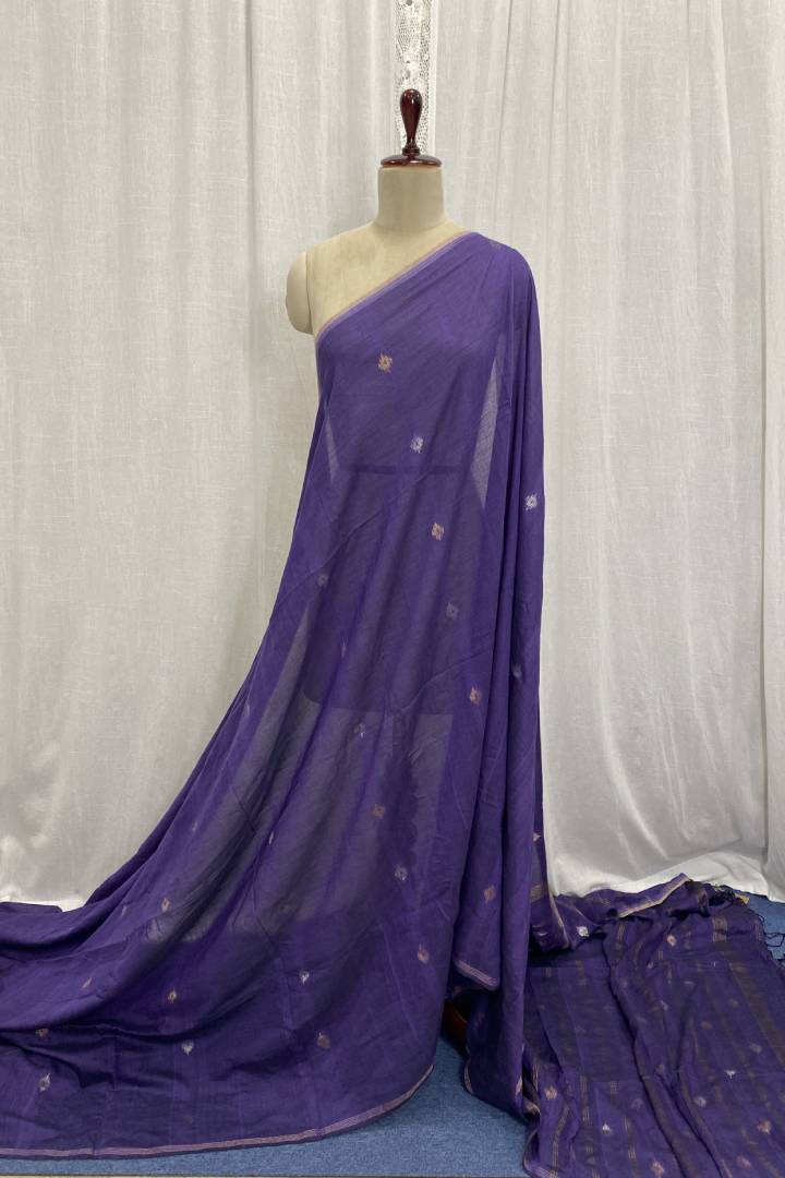 Purple Muslin Jamdani Saree with Zari Buttis