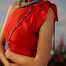 One shoulder cocktail maxi dress - handwoven single-origin silk - red-zoom
