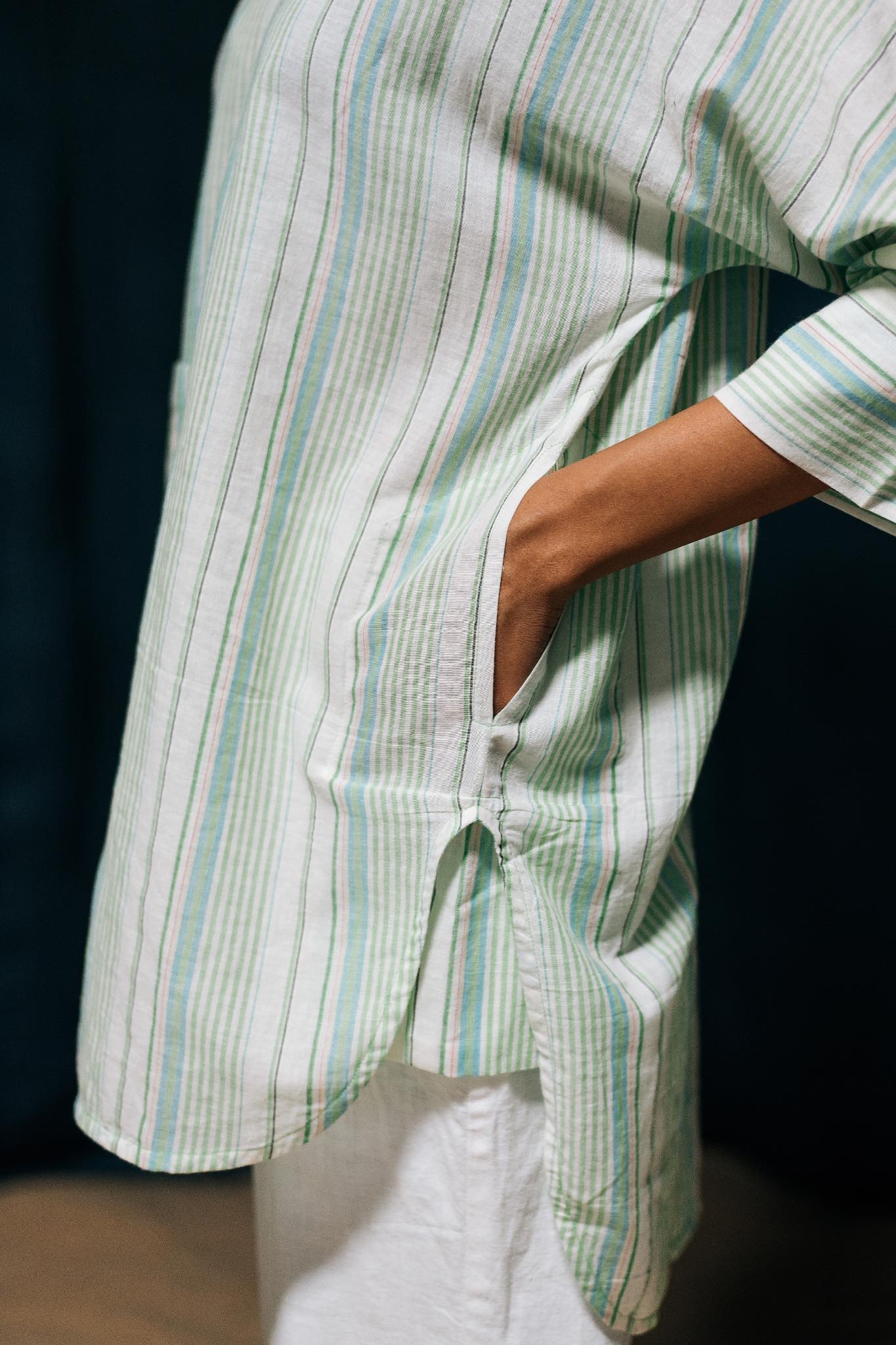 Sucharita Relaxed Fit Cotton Shirt , fresh summery stripes, muslin - Side