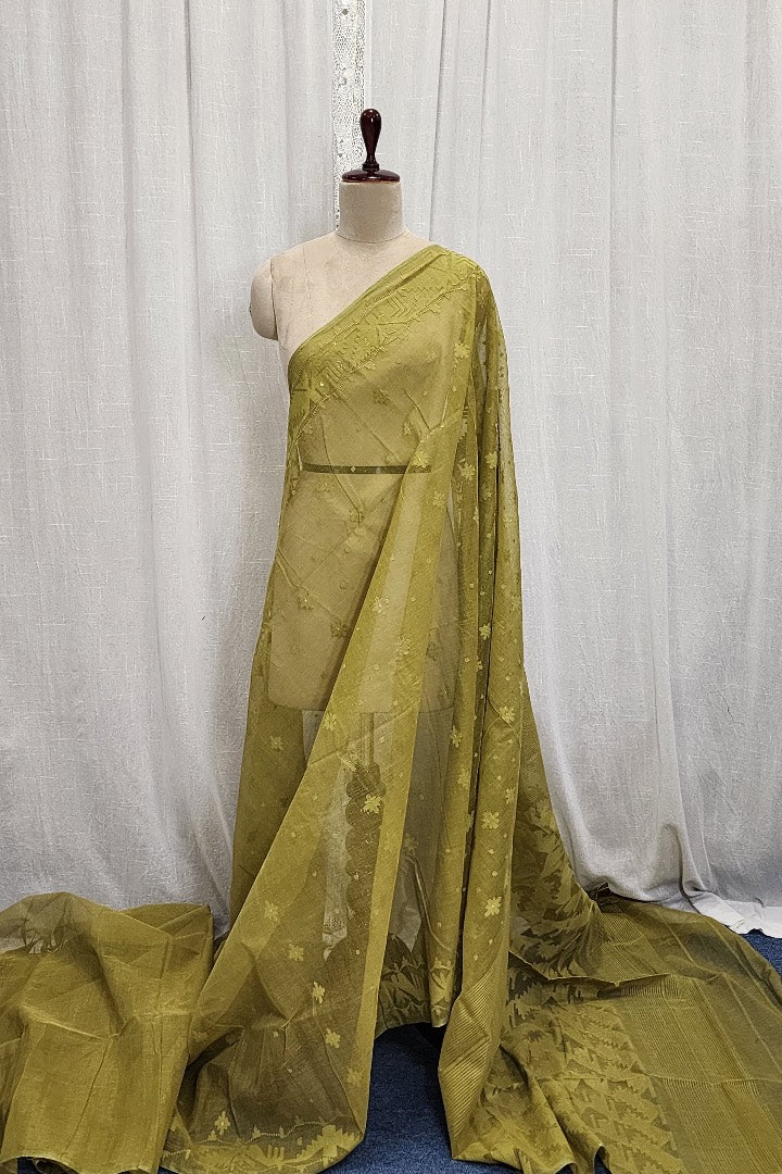 Green Dhakai Jamdani with Self Colour Motif