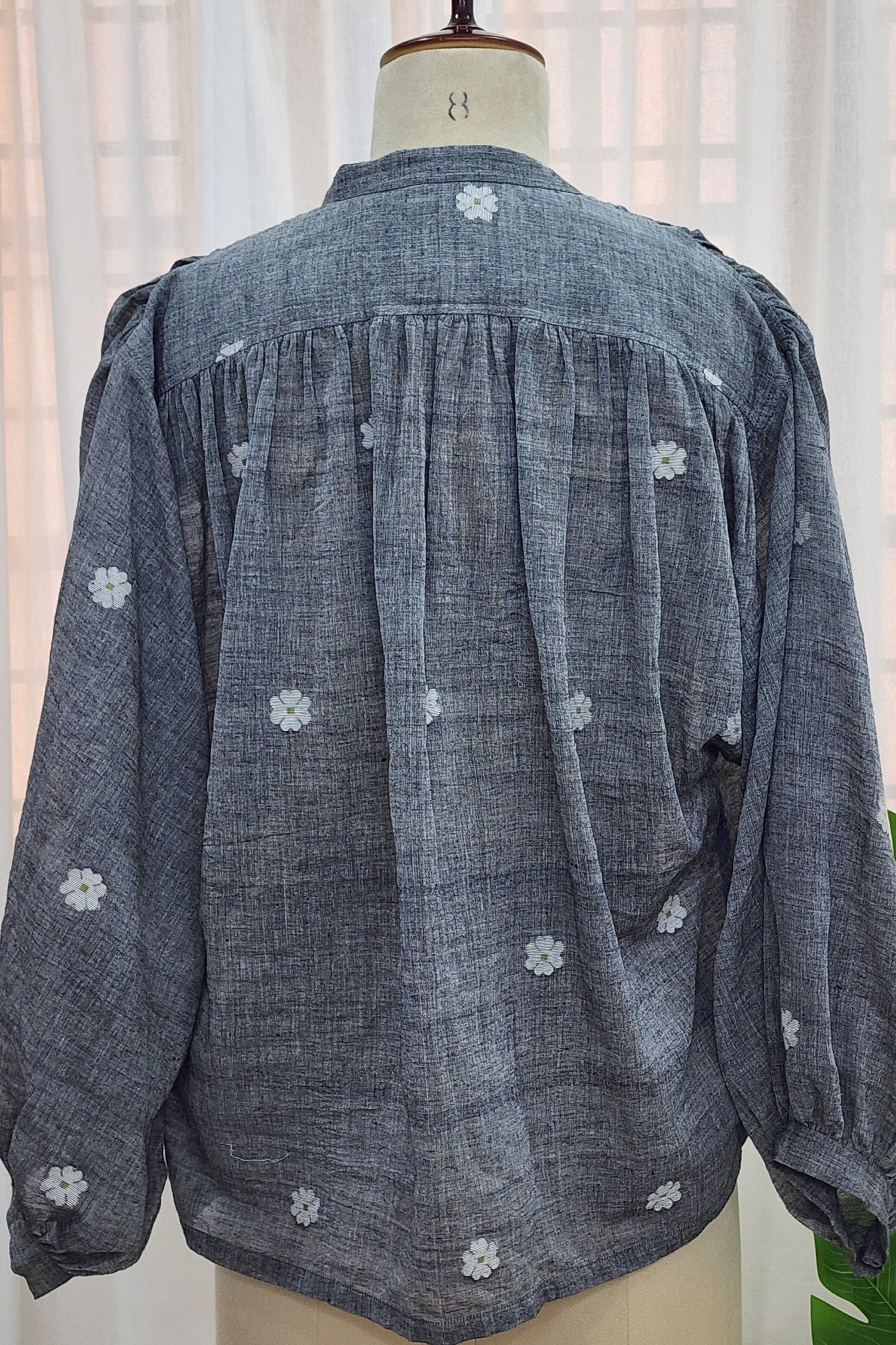 Grey peasant style top with Jamdani