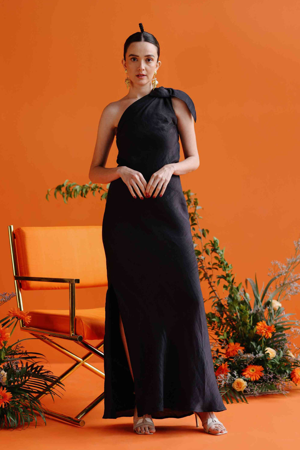 One shoulder cocktail maxi dress - handwoven single origin silk