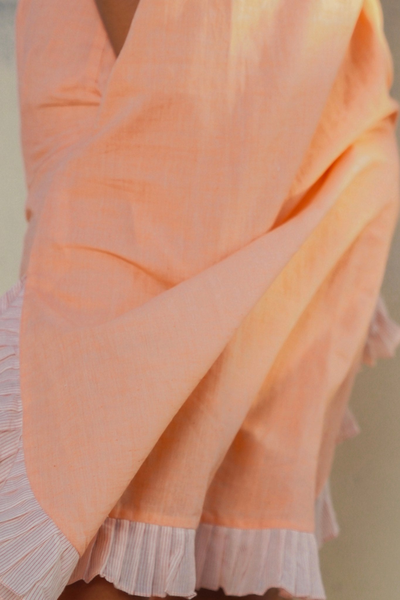 Santa Fe Peach Summer Dress Sleeveless with white pleated trims - Detail