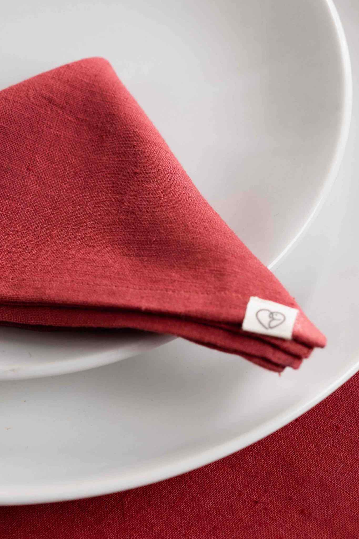Red Cloth Napkins , set of 4, brick red, soft khadi, sustainable table - Detail