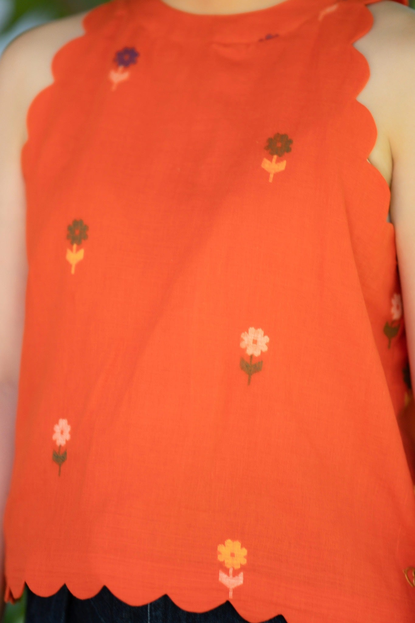 Madrid Orange Crop Top from Jamdani with scalloped details - Detail