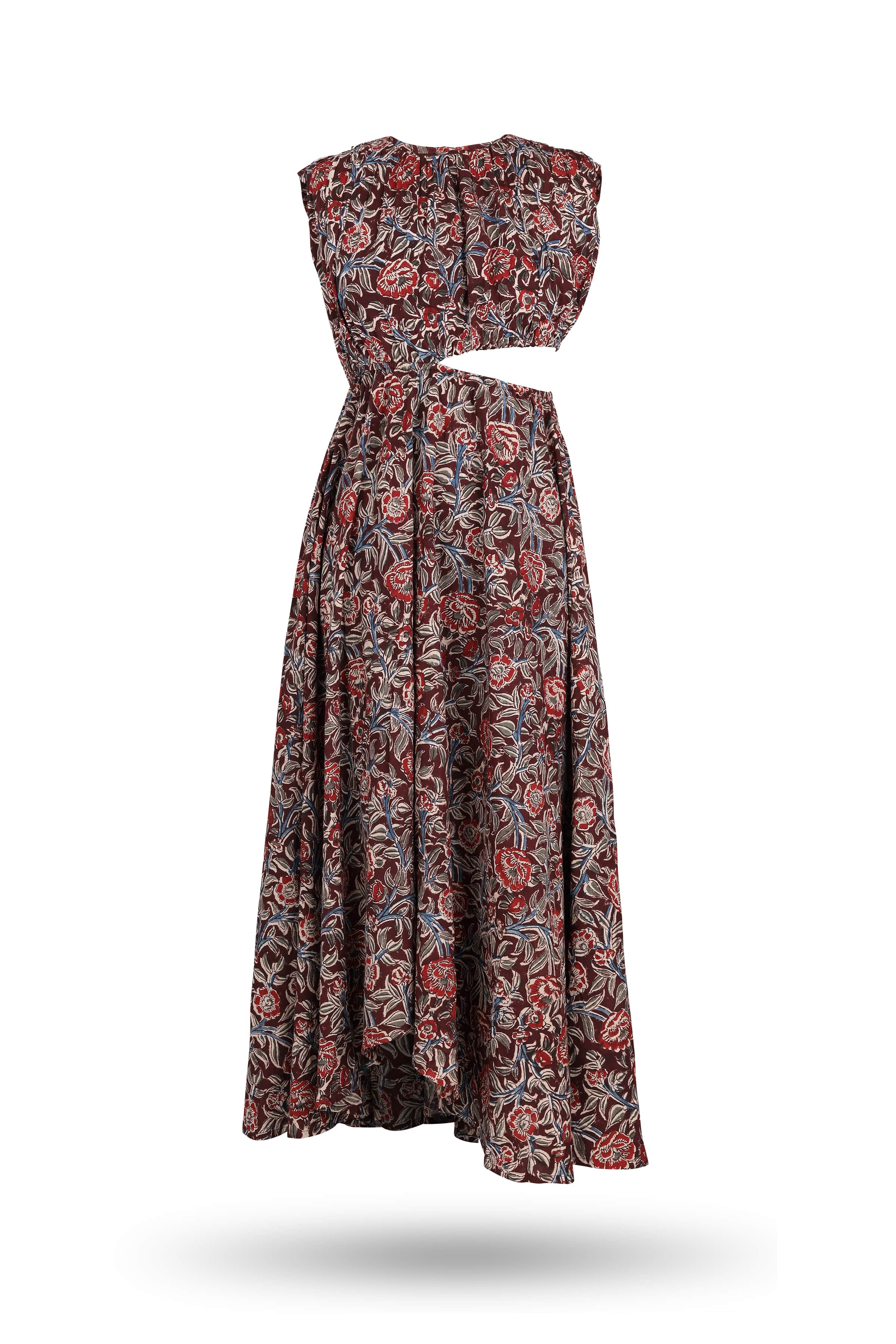 Cut-Out Detail Flared Dress-100% Cotton brown-Multi -Chintz- front g