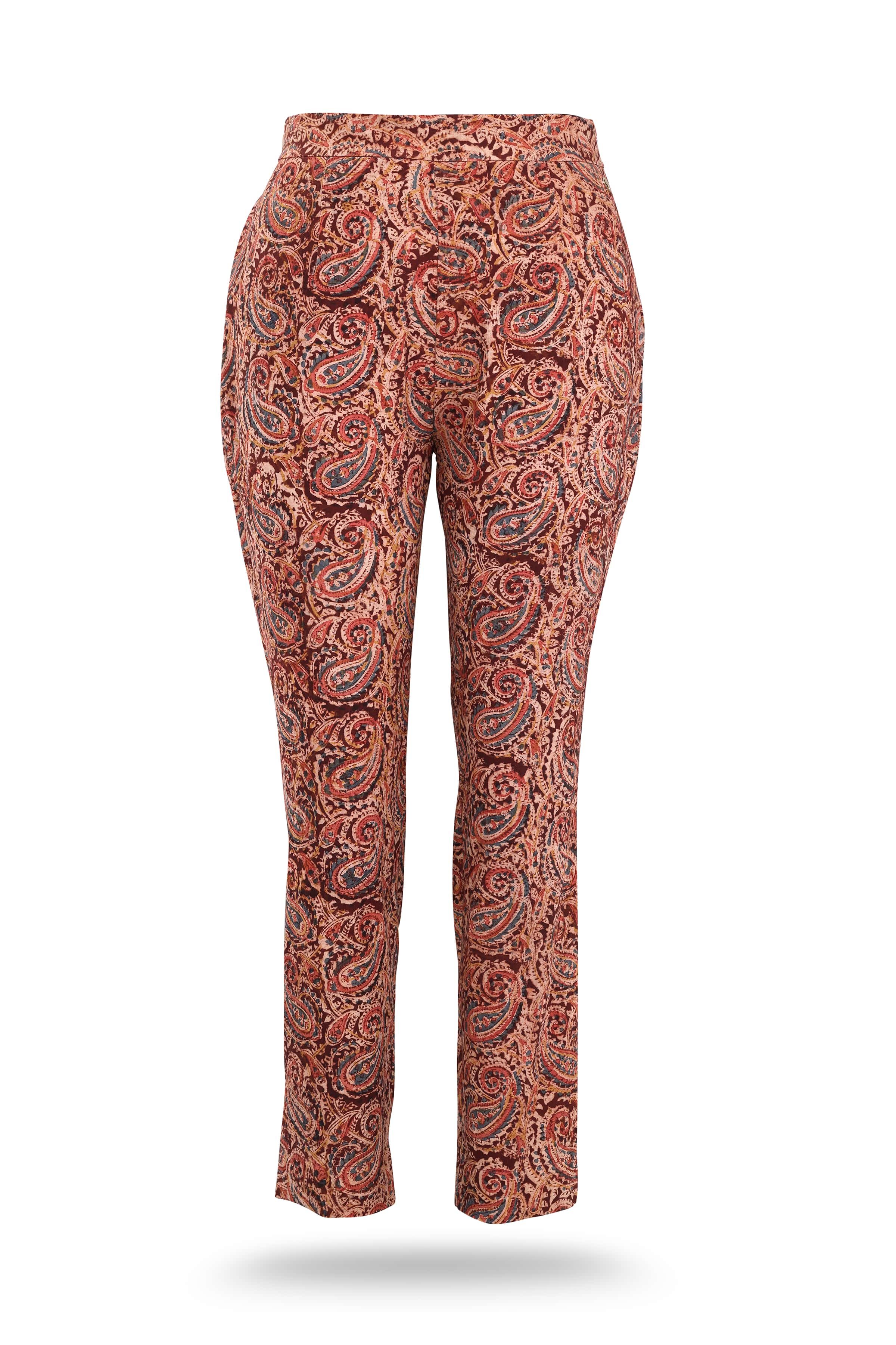 Pencil Fit Trousers- 100% cotton-multi-red- Chintz-front g