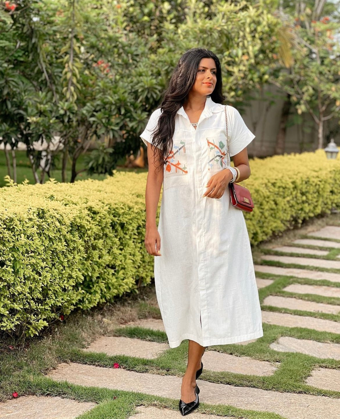 Label Rama : Paris, our minimalist khadi and jamdani dress in white