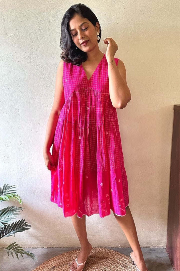 Jaipur - Jamdani Bright Pink Dress