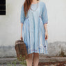 Kochi Blue and White Striped Dress with Checks, Jamdani details - Full