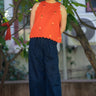 Madrid Orange Crop Top from Jamdani with scalloped details - Full