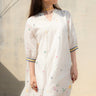 Marrakesh White one piece dress knee length , Jamdani, Relaxed Fit - Full
