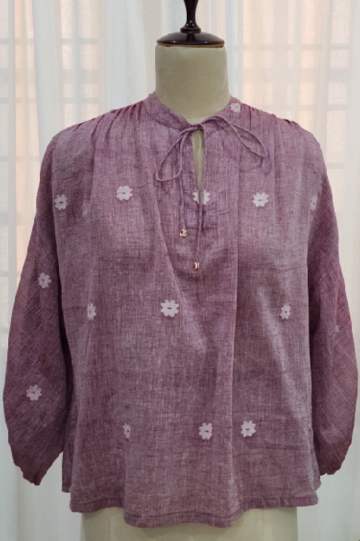 Mauve peasant style top with Jamdani