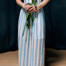 Neeraja Long Skirt with Slit with Blue and White Stripes, Jamdani - Front
