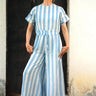 New York Blue and white striped jumpsuit , Jamdani, Drawstring waist - Full