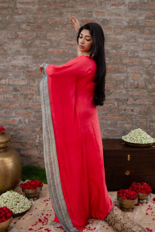 Silk one shoulder kaftan with vintage Benaras - Nzinga Ruby