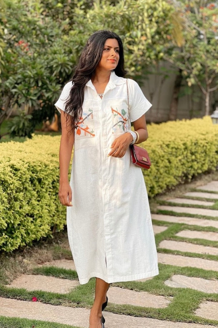 Paris - White Handspun & Handwoven Shirt Dress