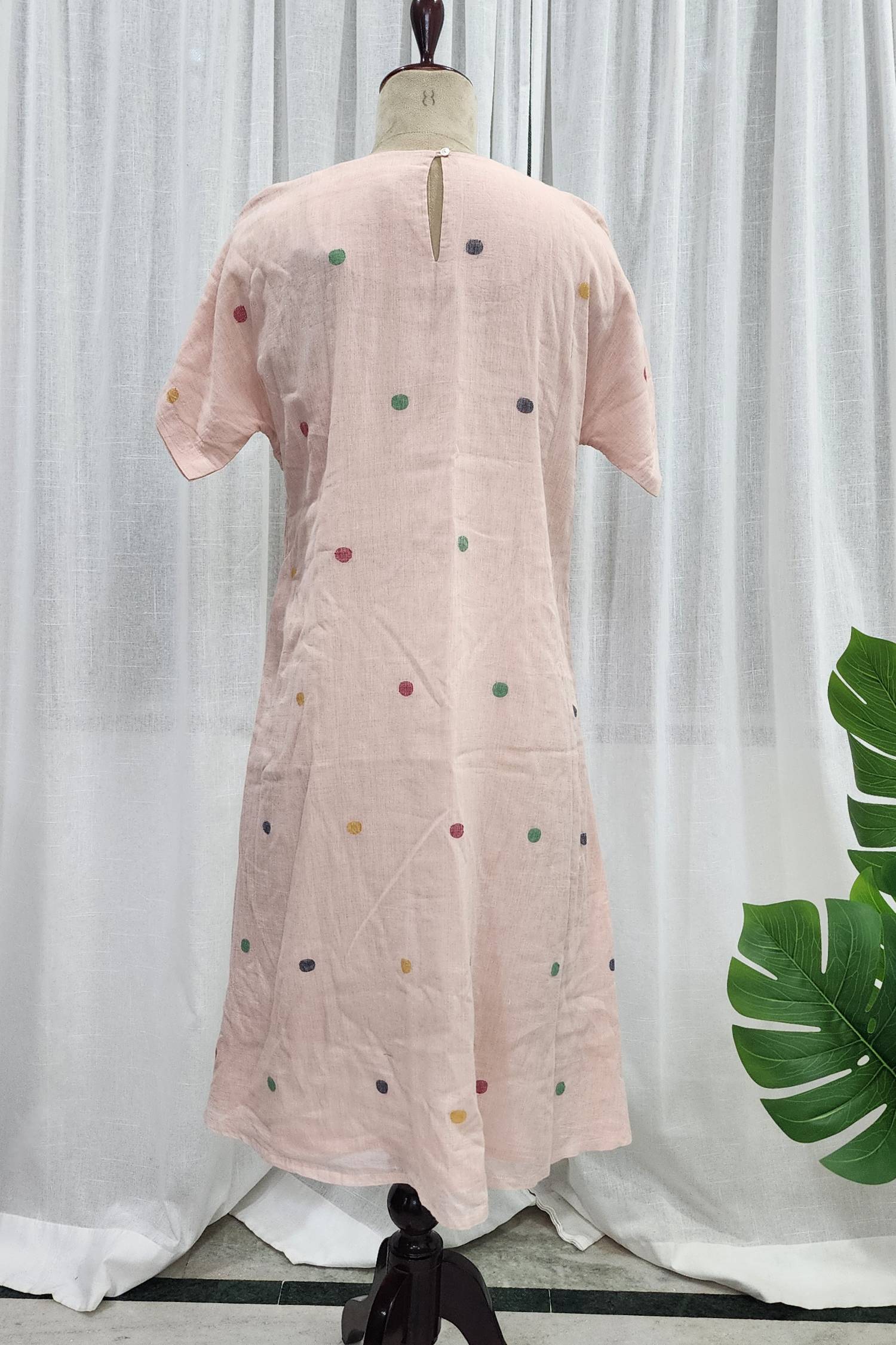 Jamdani peach dress with polka dots