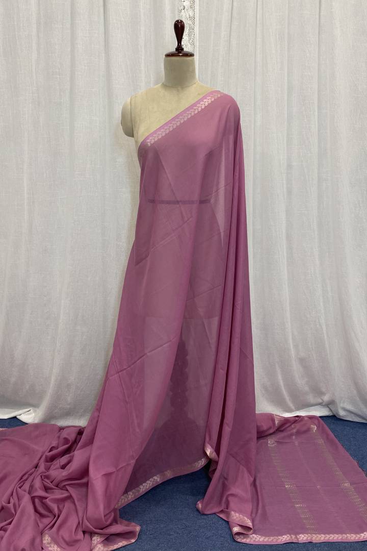 Pink Muslin Saree with Zari Border