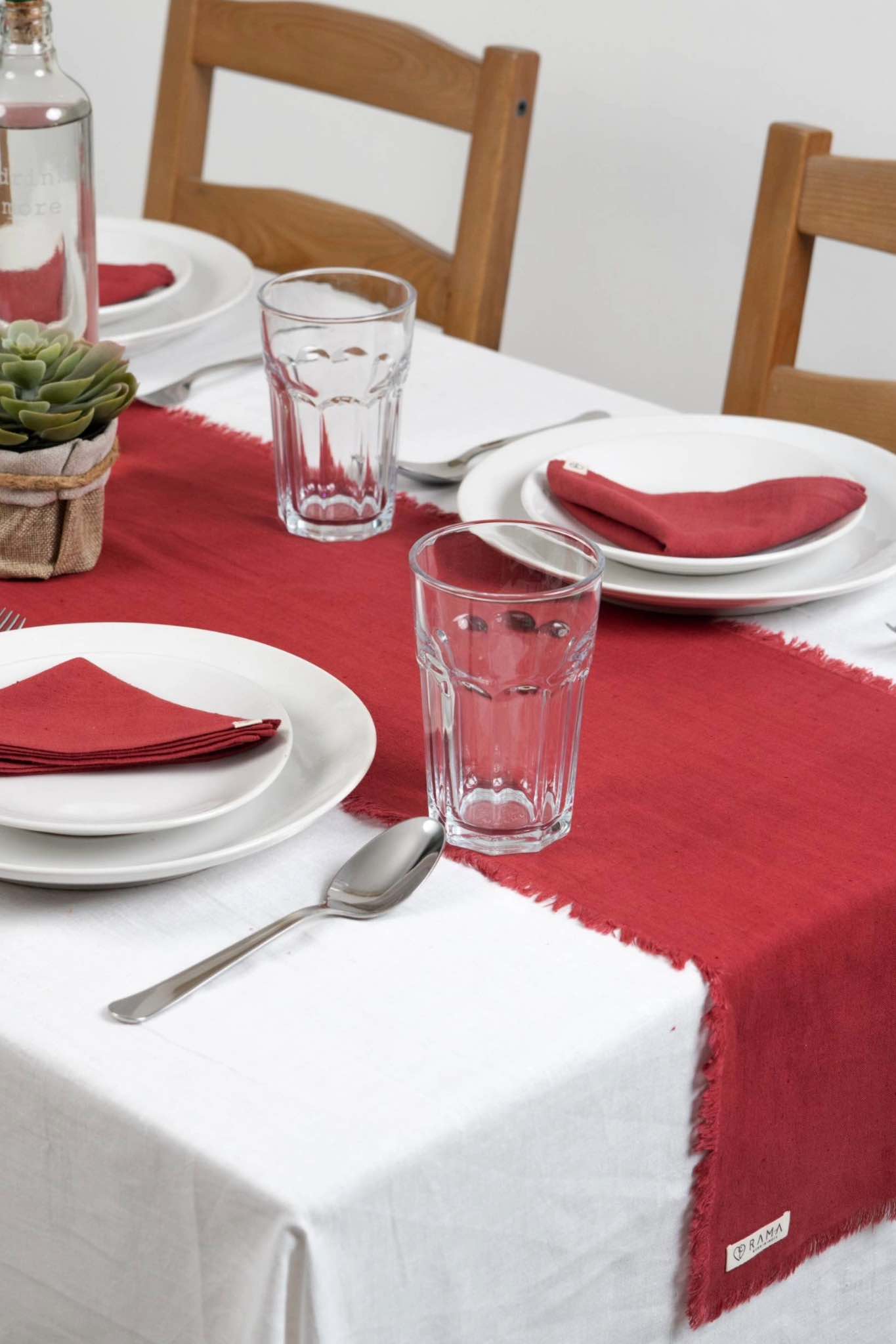 Red Table Runner , brick red, tailored tassles, your sustainable table - Table