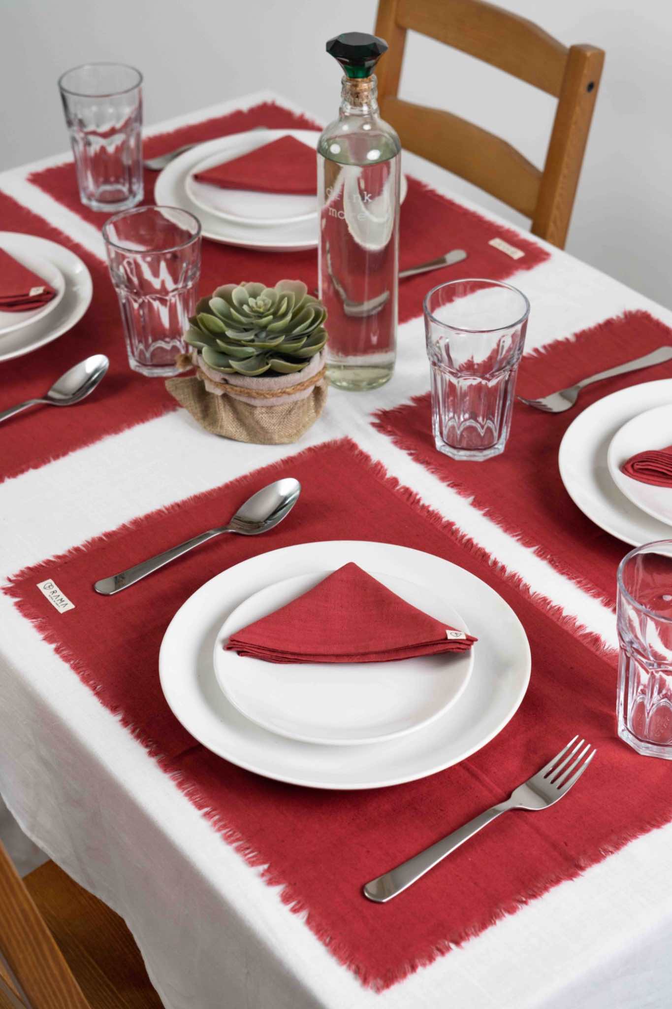Red Table Mats , set of 4, brick red, effortless elegance, sustainable - Full