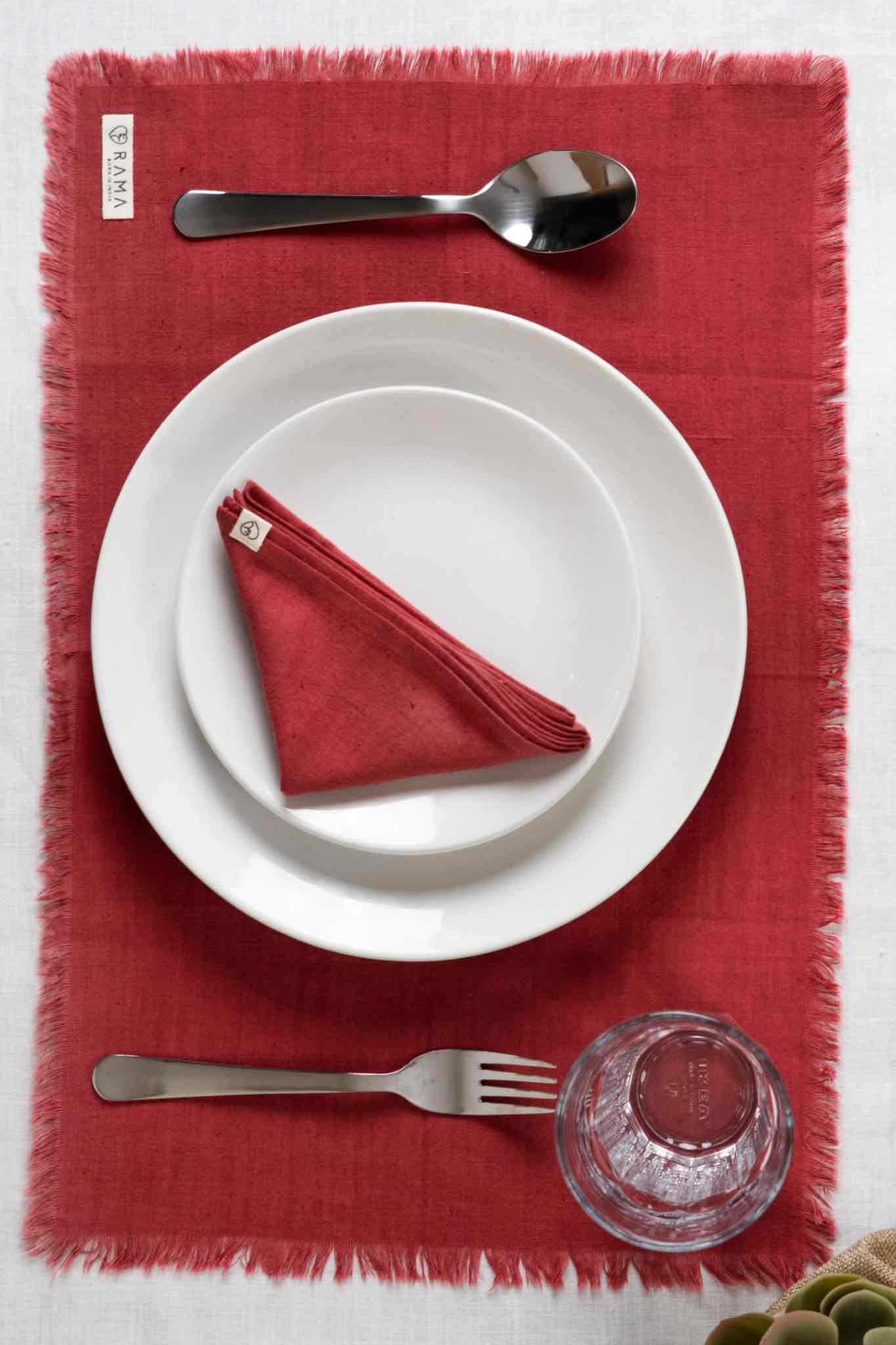 Red Table Mats , set of 4, brick red, effortless elegance, sustainable - Top
