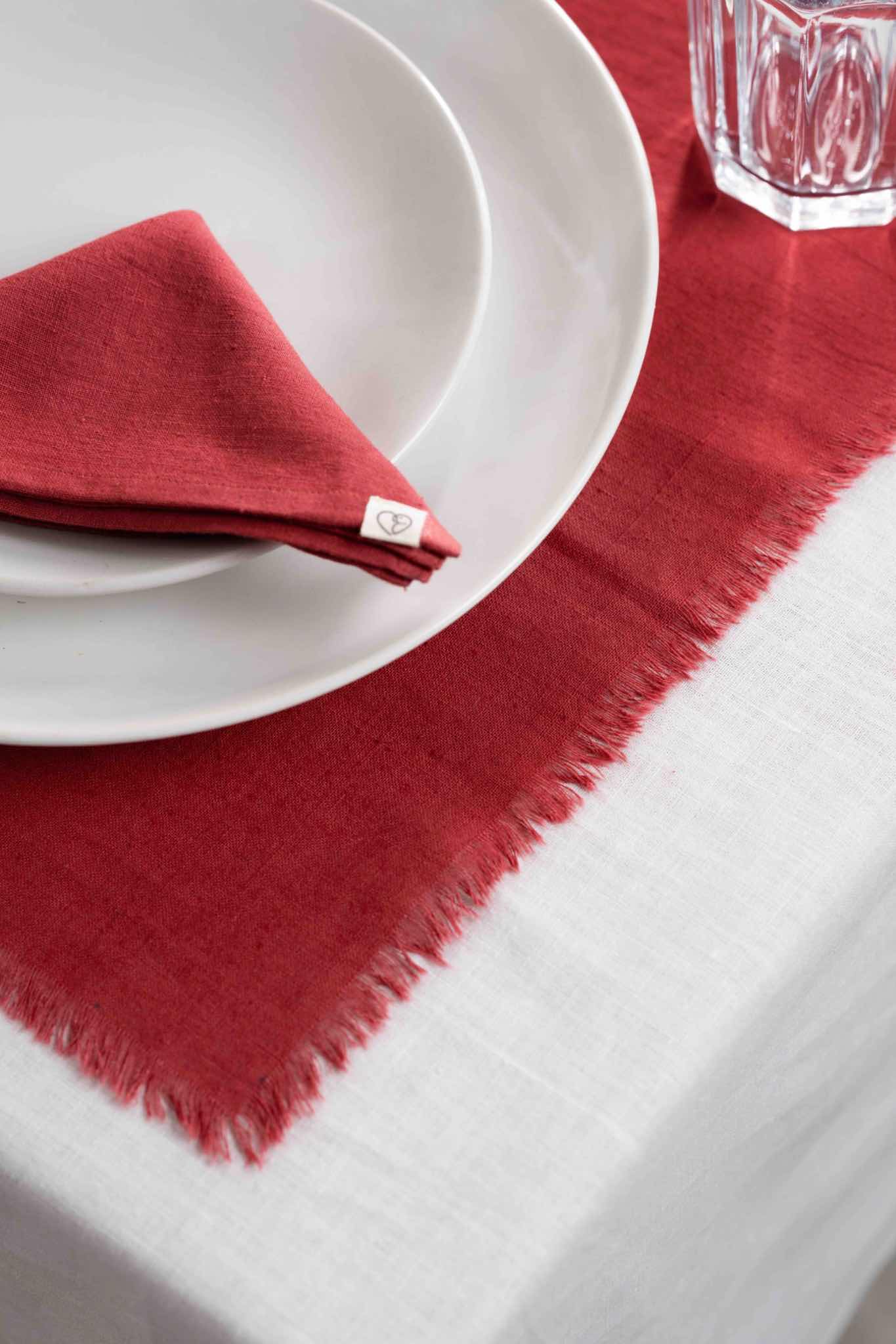 Red Table Mats , set of 4, brick red, effortless elegance, sustainable - Side