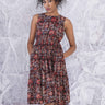 Back Open Dress with Scrunched Waist-100% cotton- brown -Chintz- front